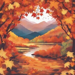 紅葉が彩る湖